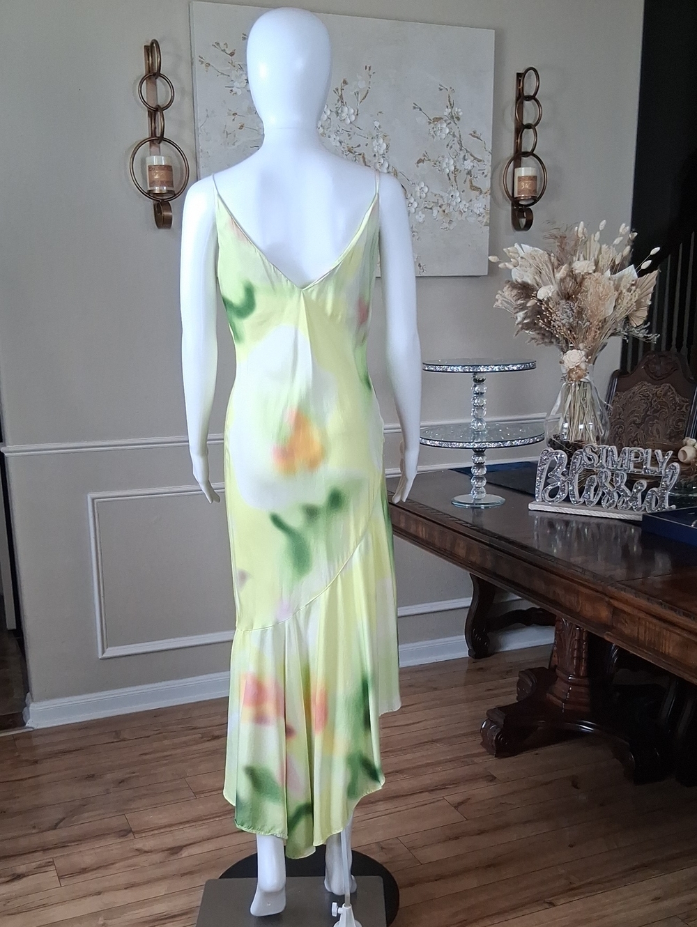 Women's Asymmetrical Summer Resort Slip Midi Dress in Lemon Tie-Dye Multi XS - Picture 6 of 16